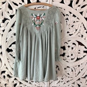 Free People Mint Green Embroidered Tunic